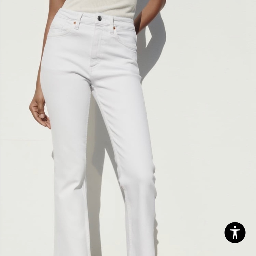 Zara Cropped Raw Edge White Jeans